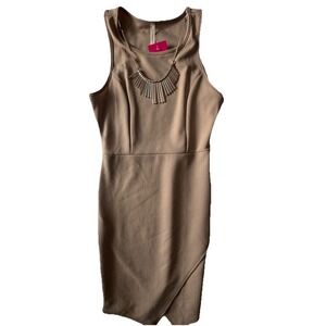 Chocolate USA Mocha Bodycon Dress w/ Statement Necklace Women's Size M
